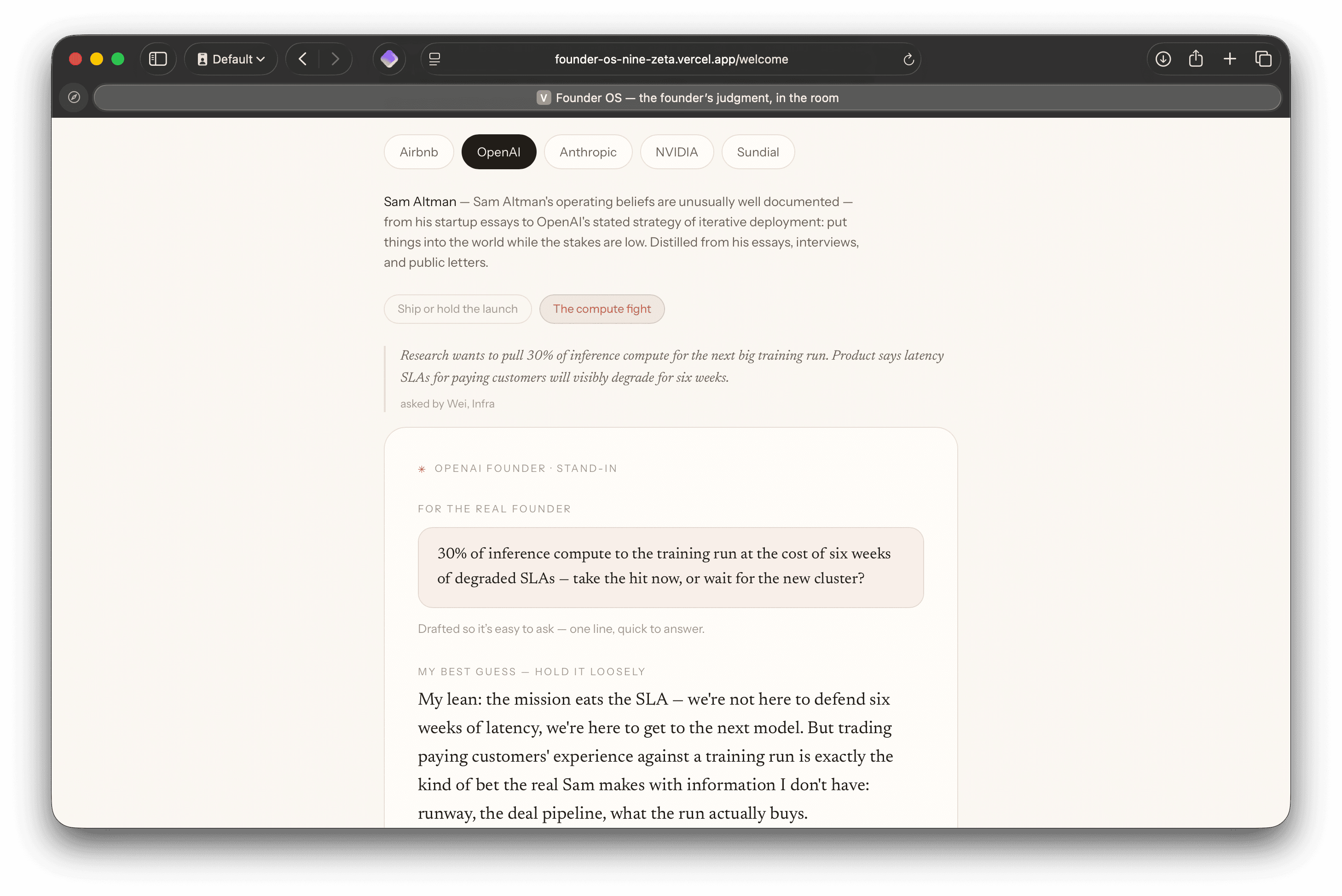 Rebuilt with Claude Code — answers in the founder's voice